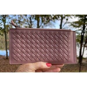 WV Welavila Wallet Weave 2 Zip Compartments Snap Credit Card Slots Soft Purple